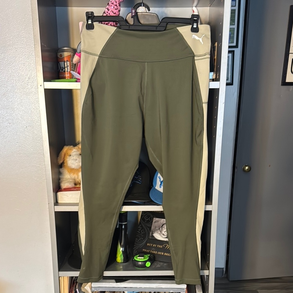 Puma Olive and Beige Athletic Cropped Leggings
